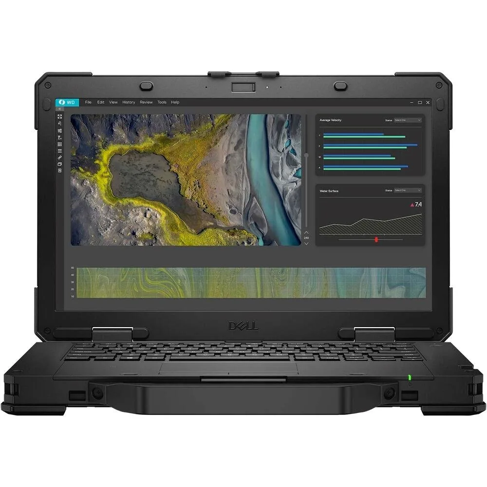 Black rugged laptop with 14 inch touchscreen display