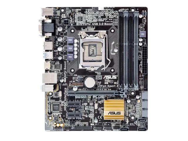 Green micro-ATX motherboard with black LGA 1150 socket and silver I/O shield