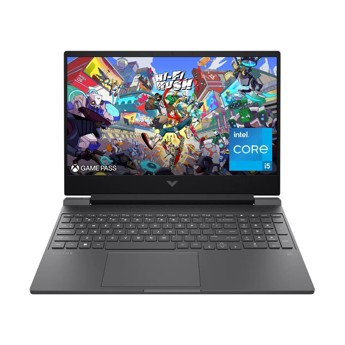 Silver 15.6 inch gaming laptop with backlit keyboard and angular vents