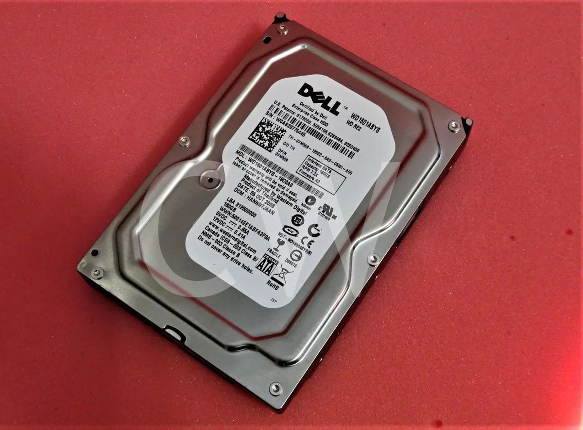 Silver 3.5 inch SATA hard drive with green circuit board visible