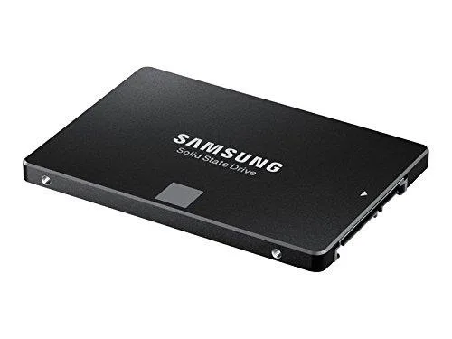 Black rectangular 2.5 inch SATA SSD with silver label and Samsung branding