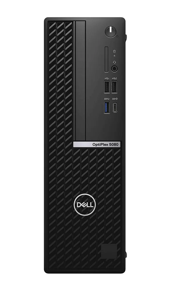 Small matte-black desktop tower with front USB ports