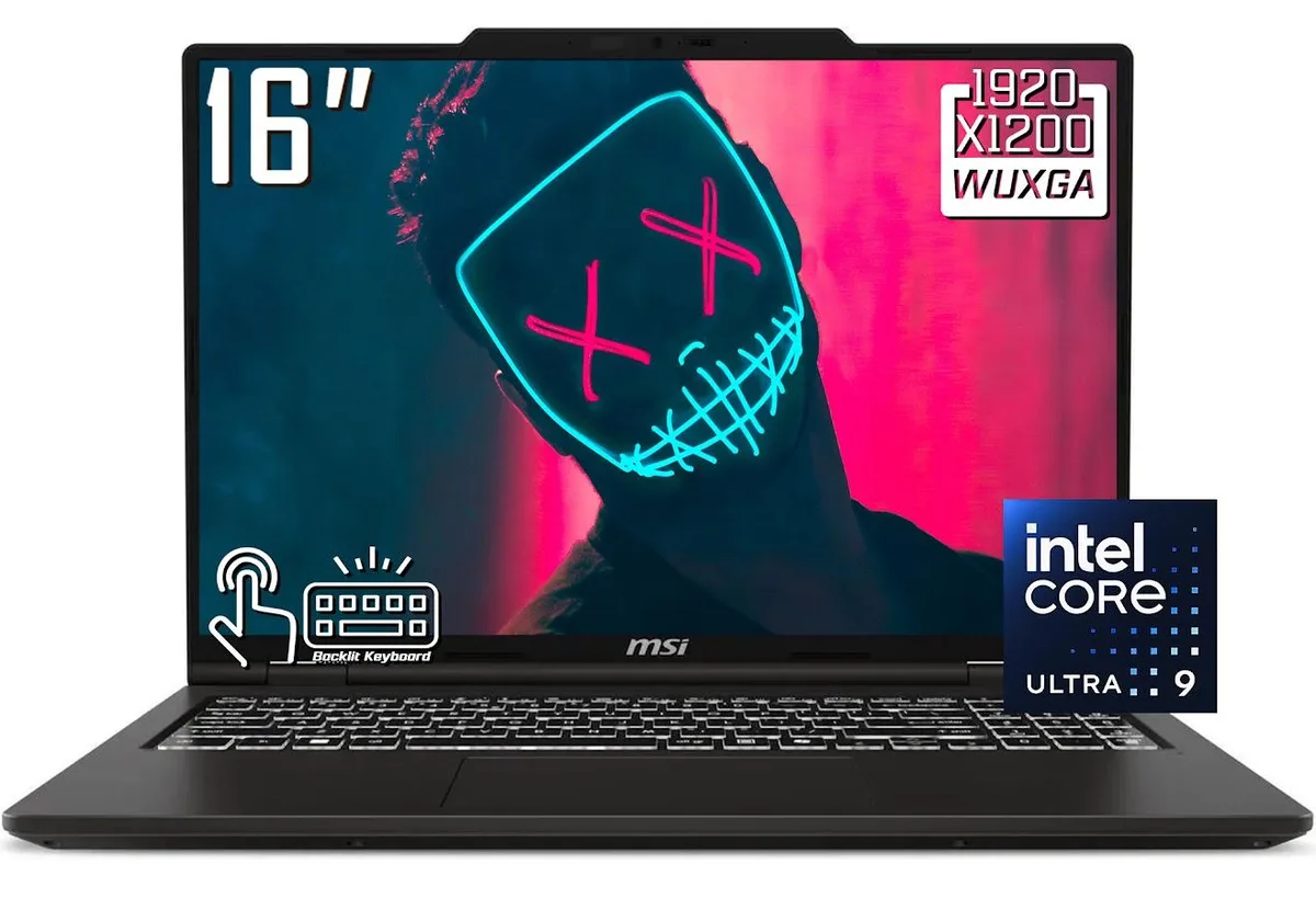 MSI MSI Venture 16 AI laptop, Core Ultra 9 285H, 32GB DDR5, 512GB, 16" WUXGA touch, Win11 Home — product photo