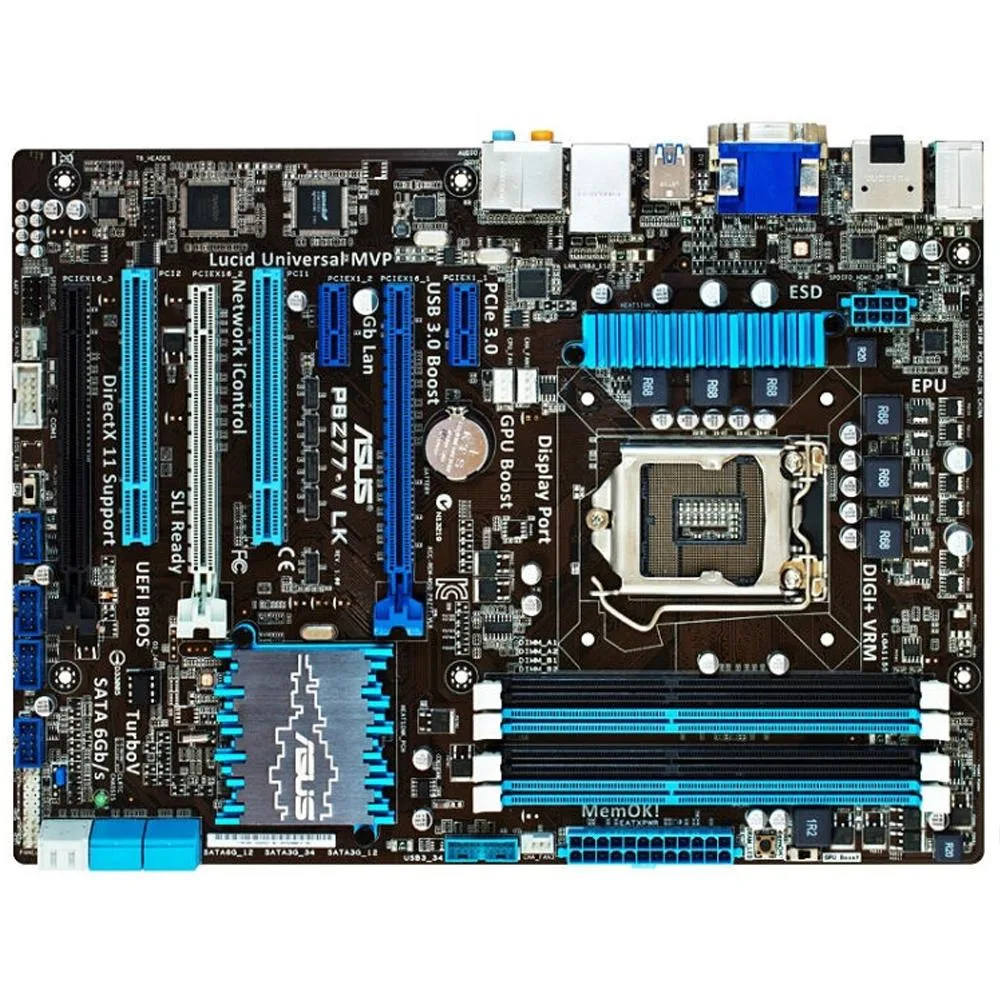 ATX motherboard in dark finish with LGA 1155 socket and DDR3 slots
