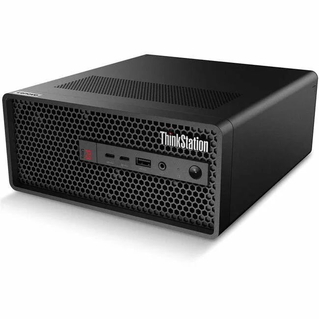 Compact black desktop tower, small form factor, matte finish