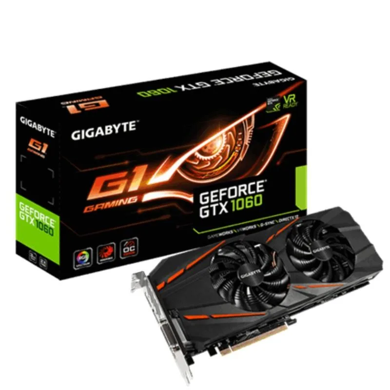Dual-fan graphics card with RGB lighting, black metal shroud and backplate