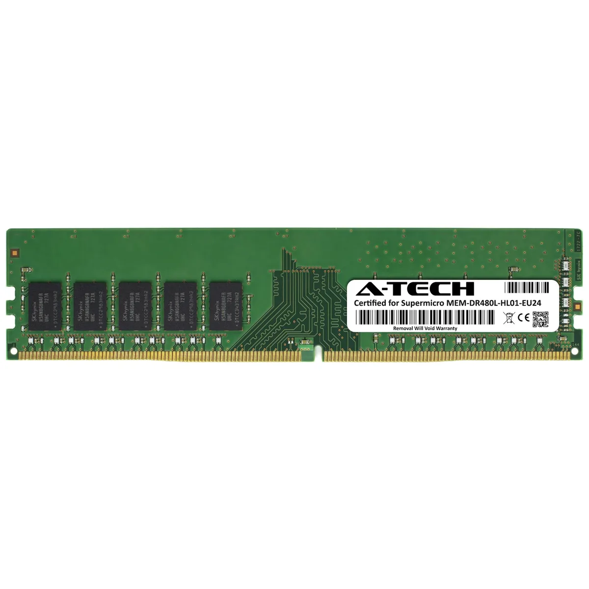 Green rectangular DDR4 UDIMM module with black chips and gold contacts