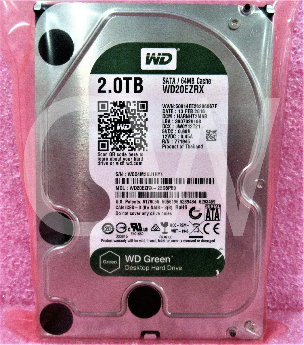 Silver rectangular 3.5 inch SATA hard drive with green label