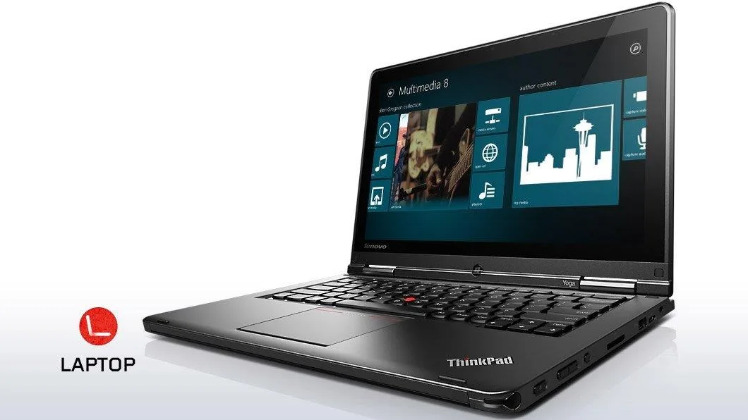 Black ThinkPad Yoga 12 convertible ultrabook with 12.5 inch touchscreen and active pen