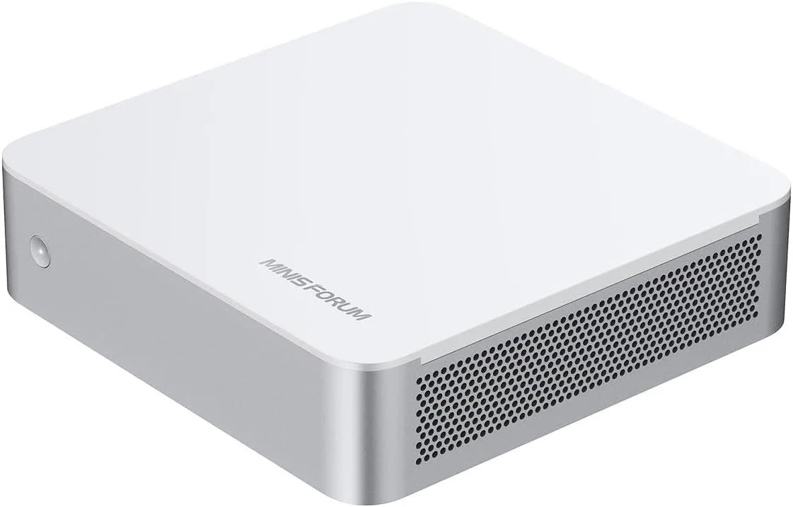 Silver compact mini PC with front USB ports
