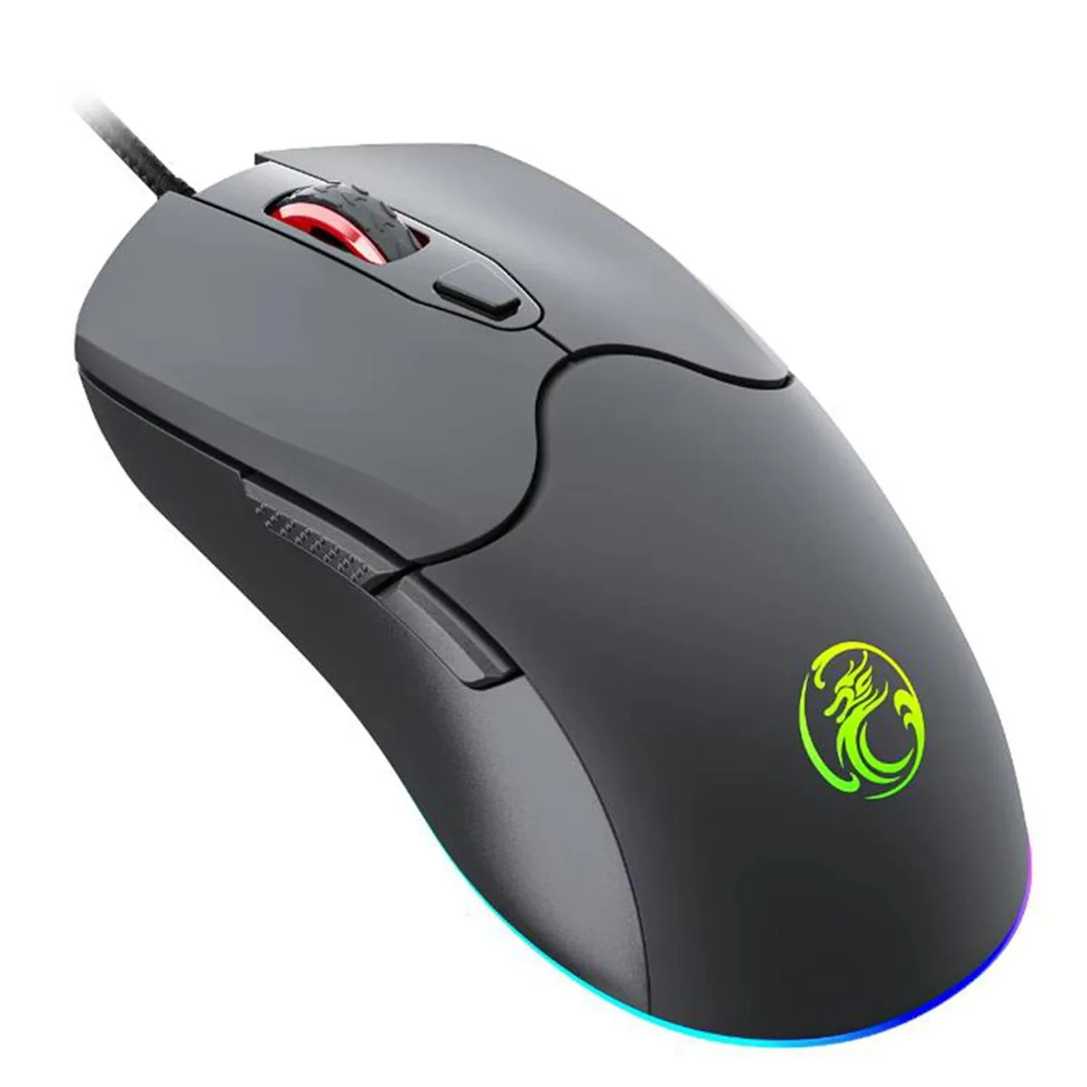 Wired ergonomic gaming mouse with rubber finish and RGB lighting