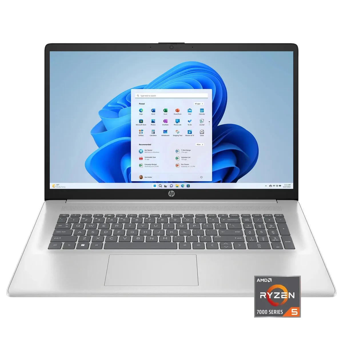Silver 17.3 inch laptop, non-touch IPS display, power adapter included