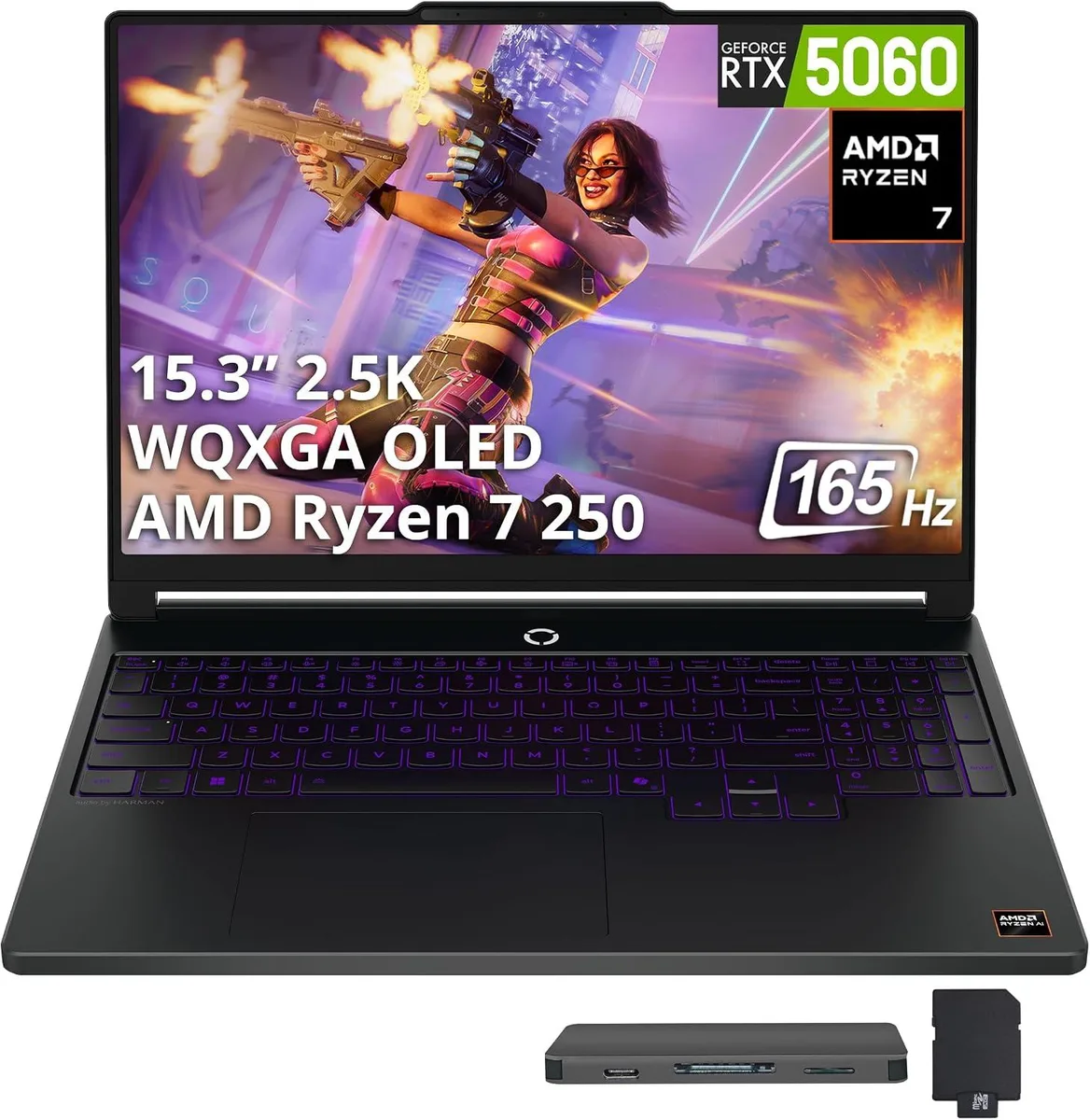 Lenovo Lenovo Legion 15.3" WQXGA 165Hz Gaming Laptop Ryzen 7 250 RTX 5060 16GB 1TB + Docking Station — product photo