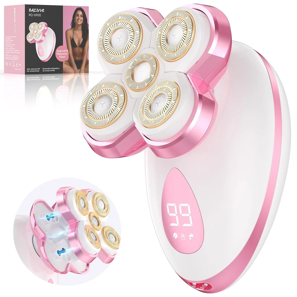 Bazivve RQ6900 Pink 5D rotary shaver for women — product photo