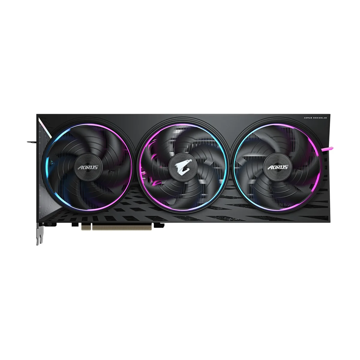 Large three-slot graphics card with triple fans and silver-grey shroud