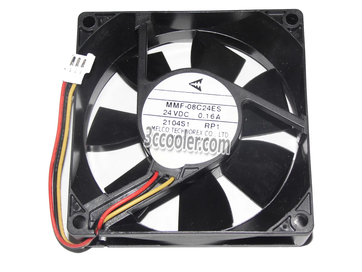 Black square 80mm fan with three wires and three pins