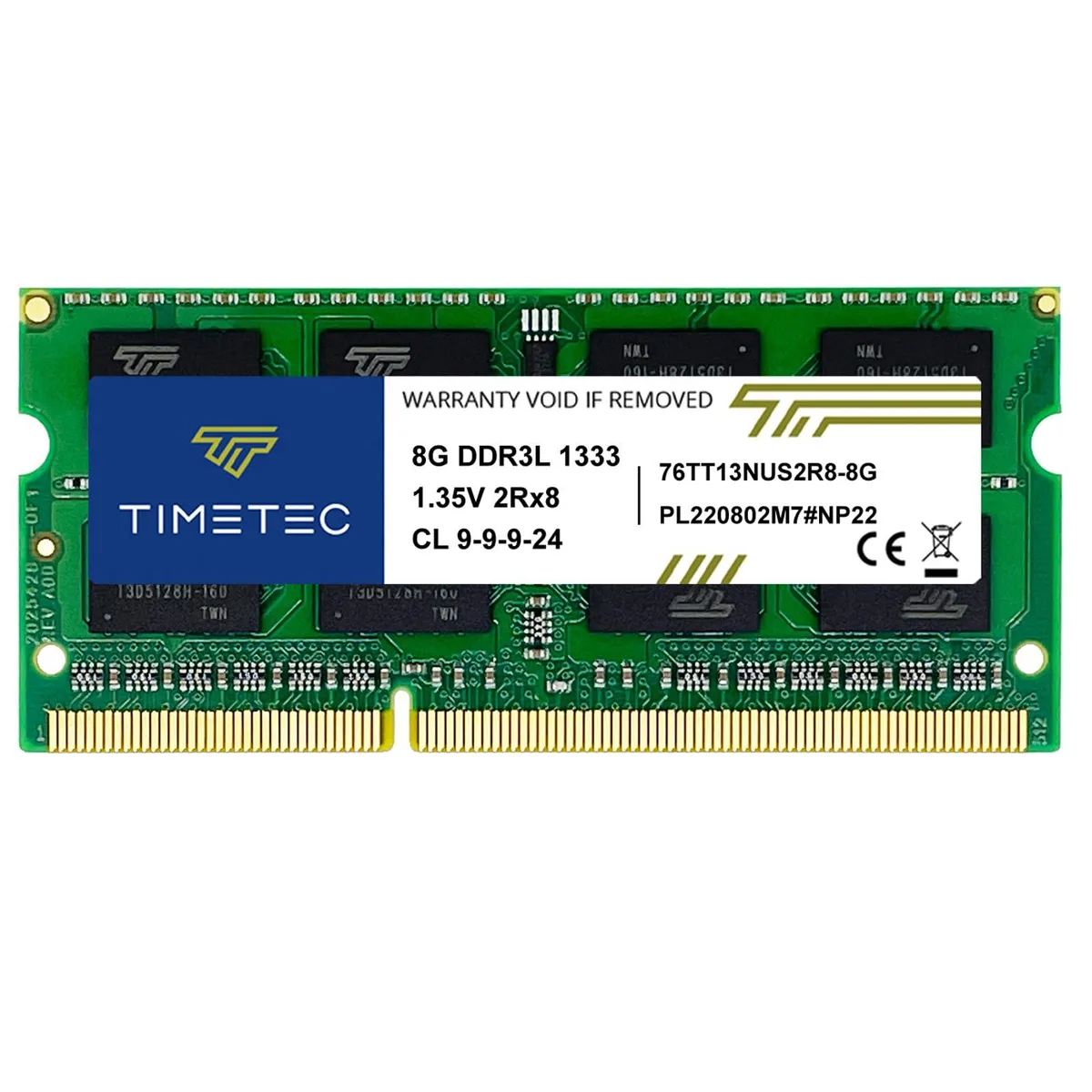 Timetec Timetec 8GB DDR3 1333MHz PC3-10600 CL9 2Rx8 204-Pin SODIMM Laptop RAM — صورة المنتج