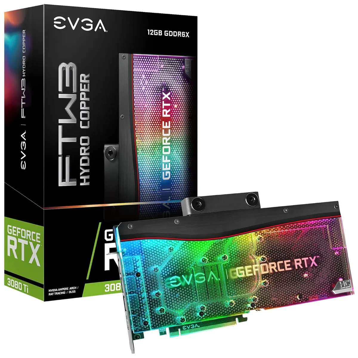 EVGA GeForce RTX 3080 Ti FTW3 Ultra Hydro Copper graphics card with full-cover copper waterblock and metal backplate