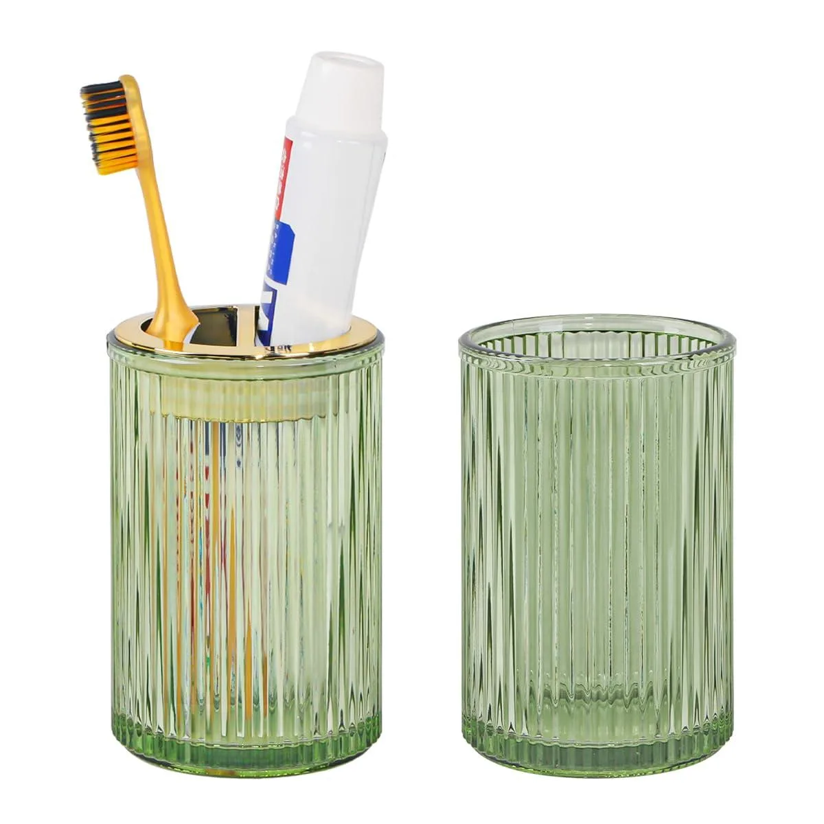  Tonxus Toothbrush Holder 2pcs Glass Green Gold TONX064 — product photo