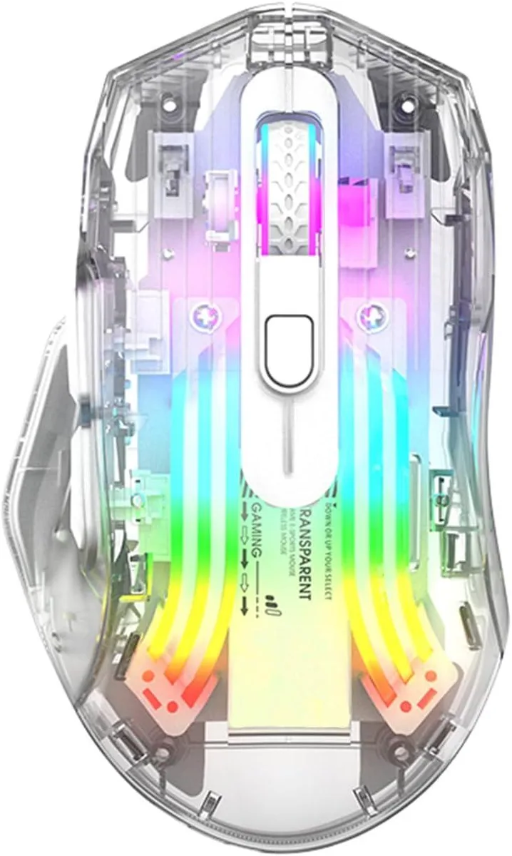 AUTYUE AUTYUE Wireless Gaming Mouse Transparent Crystal White 3600 DPI 7 Button — tuotekuva