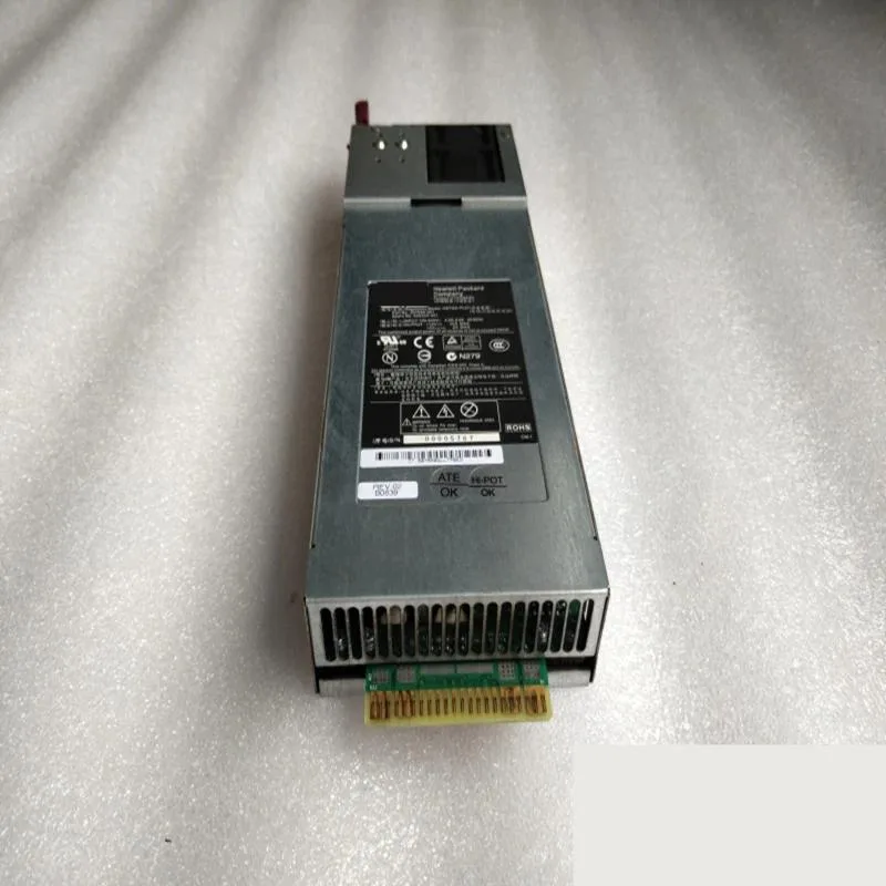 Rectangular ATX power supply unit with metal casing and rear fan grille