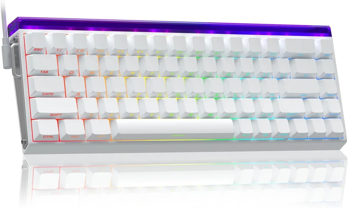 Compact 60 percent wired gaming keyboard with side printed PBT keycaps and RGB backlighting