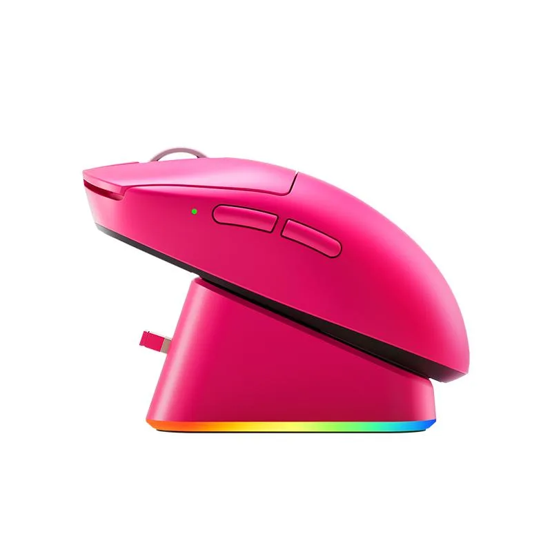 Berry red lightweight gaming mouse with symmetrical shape and matte finish