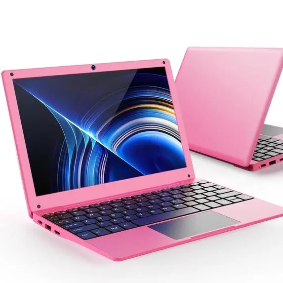 Small silver 10.1 inch netbook closed on table with bag mouse and pad