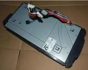 Black ATX power supply unit with fan grille and cable bundle