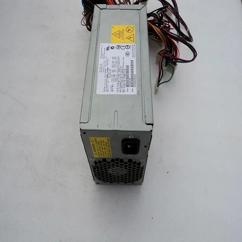 Rectangular ATX power supply unit in matte black finish with side label and rear fan grille