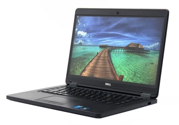 Silver 14 inch Dell Latitude E5450 laptop closed on white background
