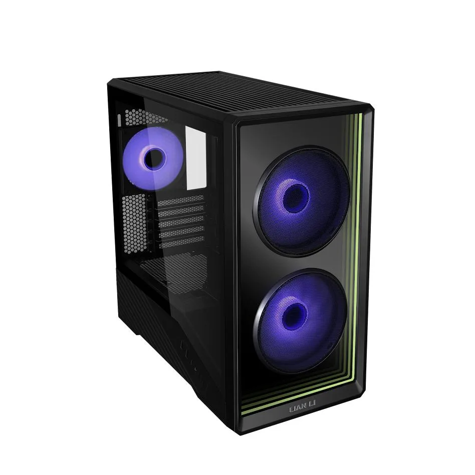 Black Micro-ATX tower with tempered glass front infinity mirror panel, side glass, three pre-installed ARGB fans
