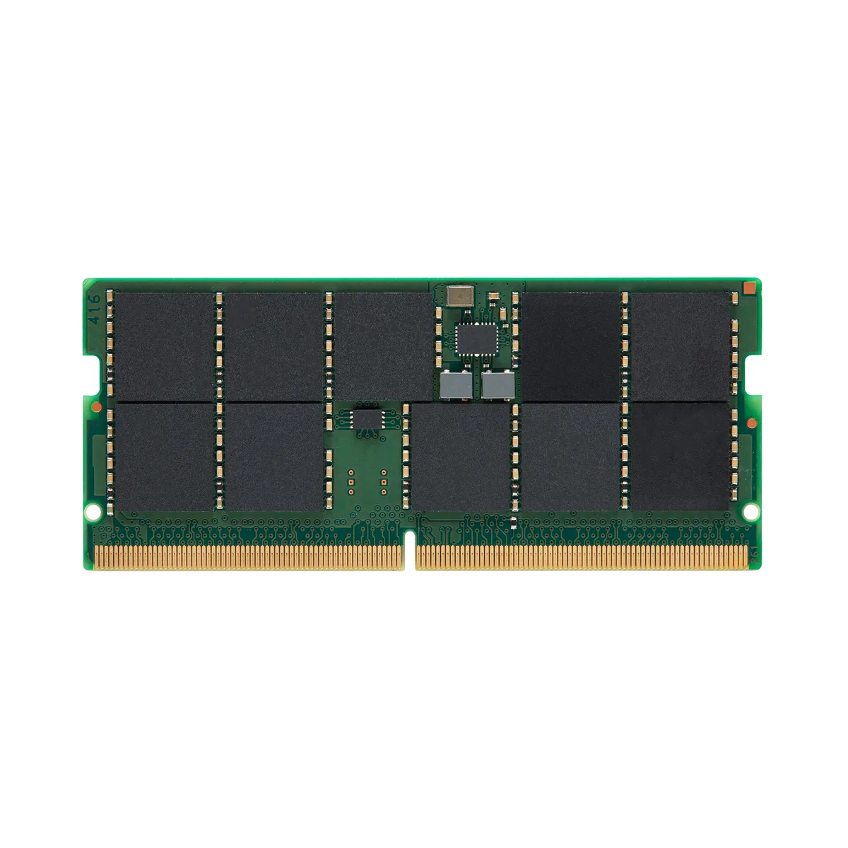 Green circuit board with black memory chips, no heat spreader, 262-pin DDR5 SO-DIMM form factor