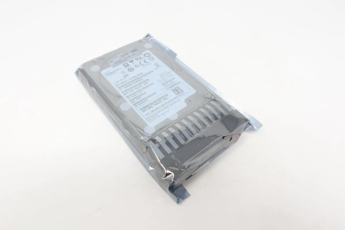 Silver 2.5 inch SAS hard drive with dual ports and label showing 1.8TB capacity