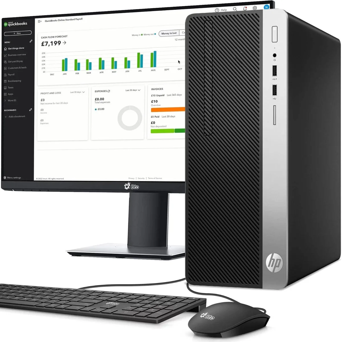HP ProDesk 600 G5 tower with 19 inch monitor keyboard and mouse