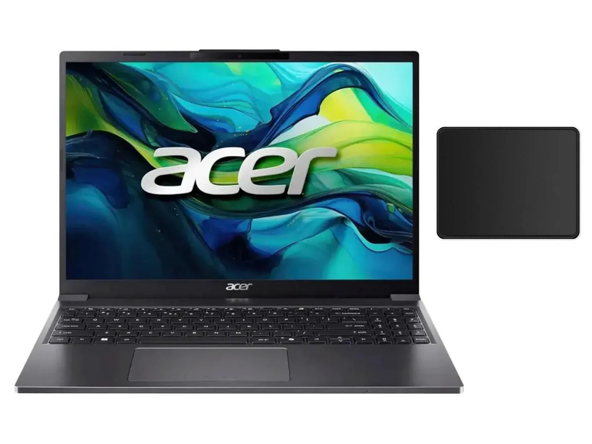Grey 15.3 inch laptop with narrow bezels and flat keyboard deck