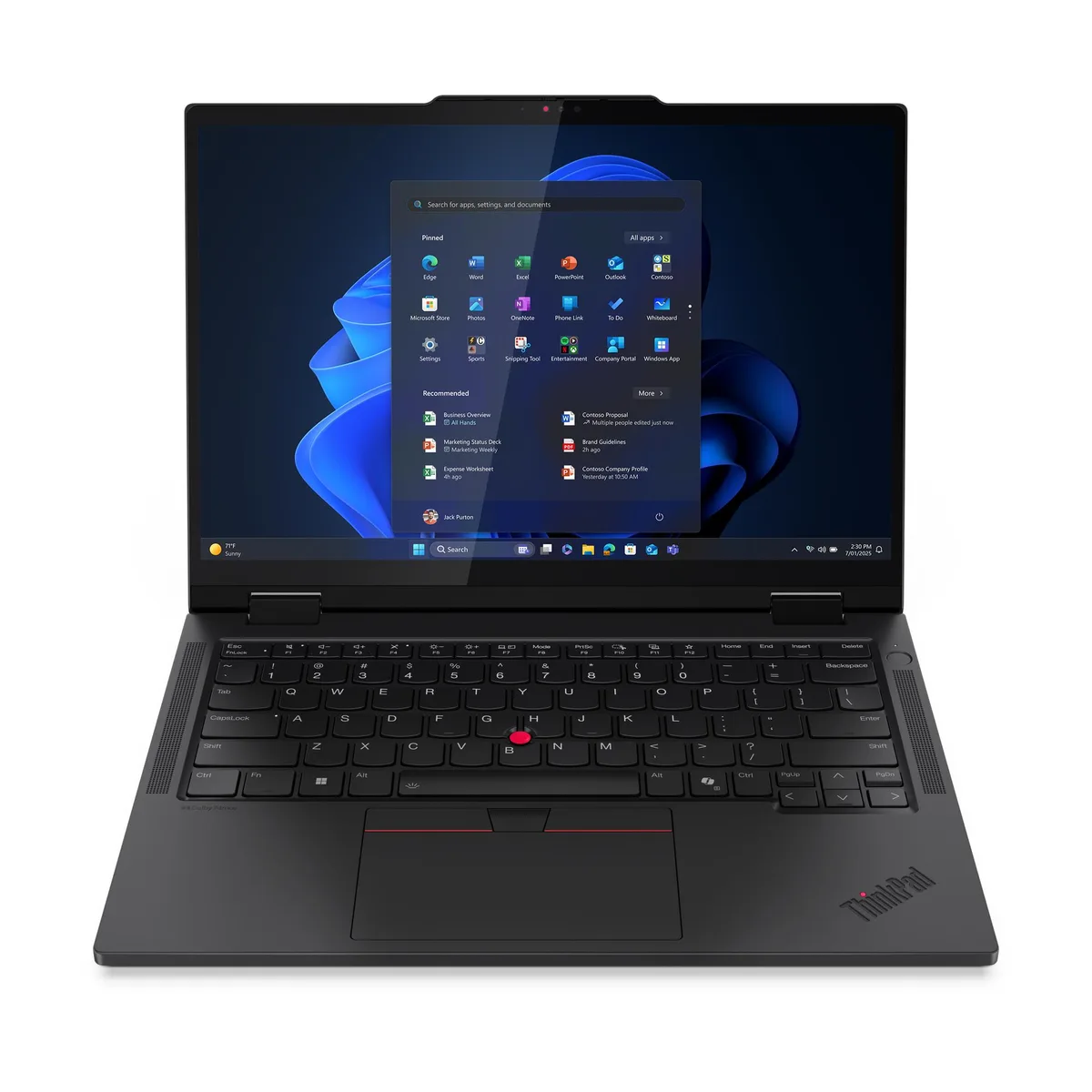 Black 14-inch convertible laptop with touchscreen, matte finish and ThinkPad branding