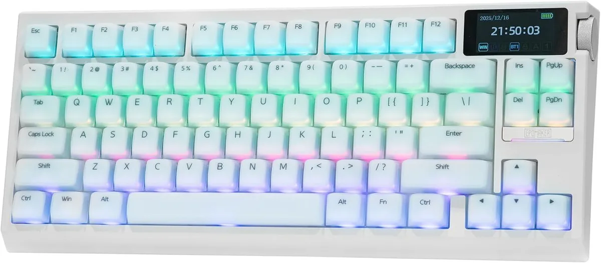 Epomaker Epomaker G84 Pro 75% Wireless Gaming Keyboard White Silicone Keycaps 8000mAh — photo du produit