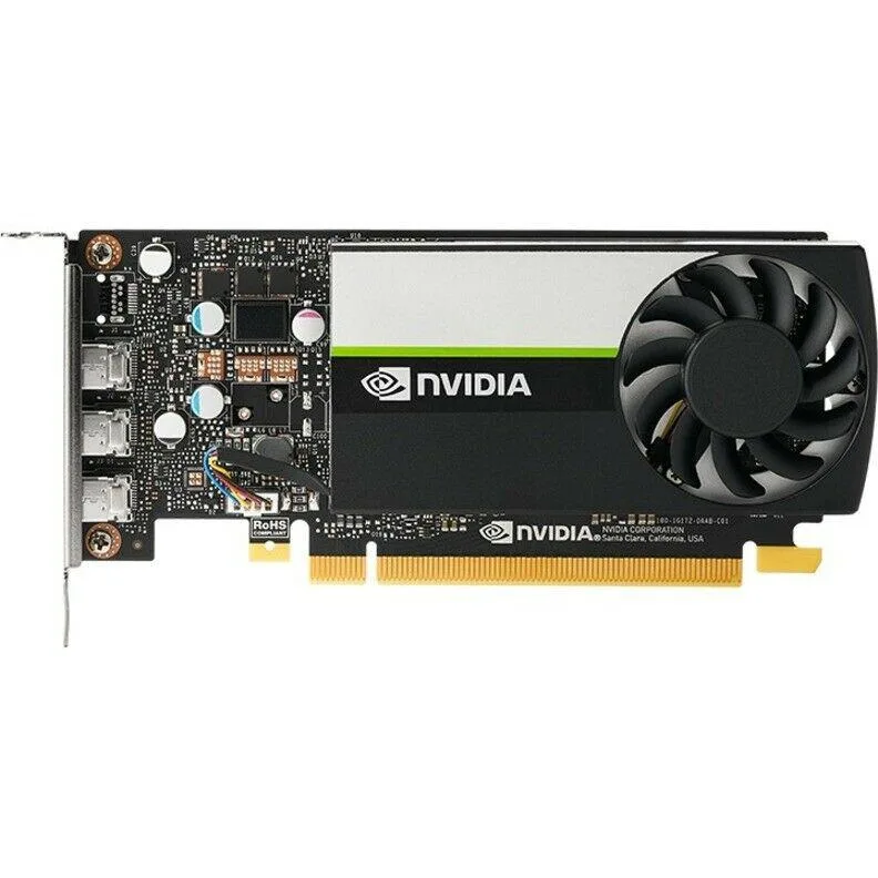 Low-profile single-slot graphics card with active fansink and three mini DisplayPort outputs