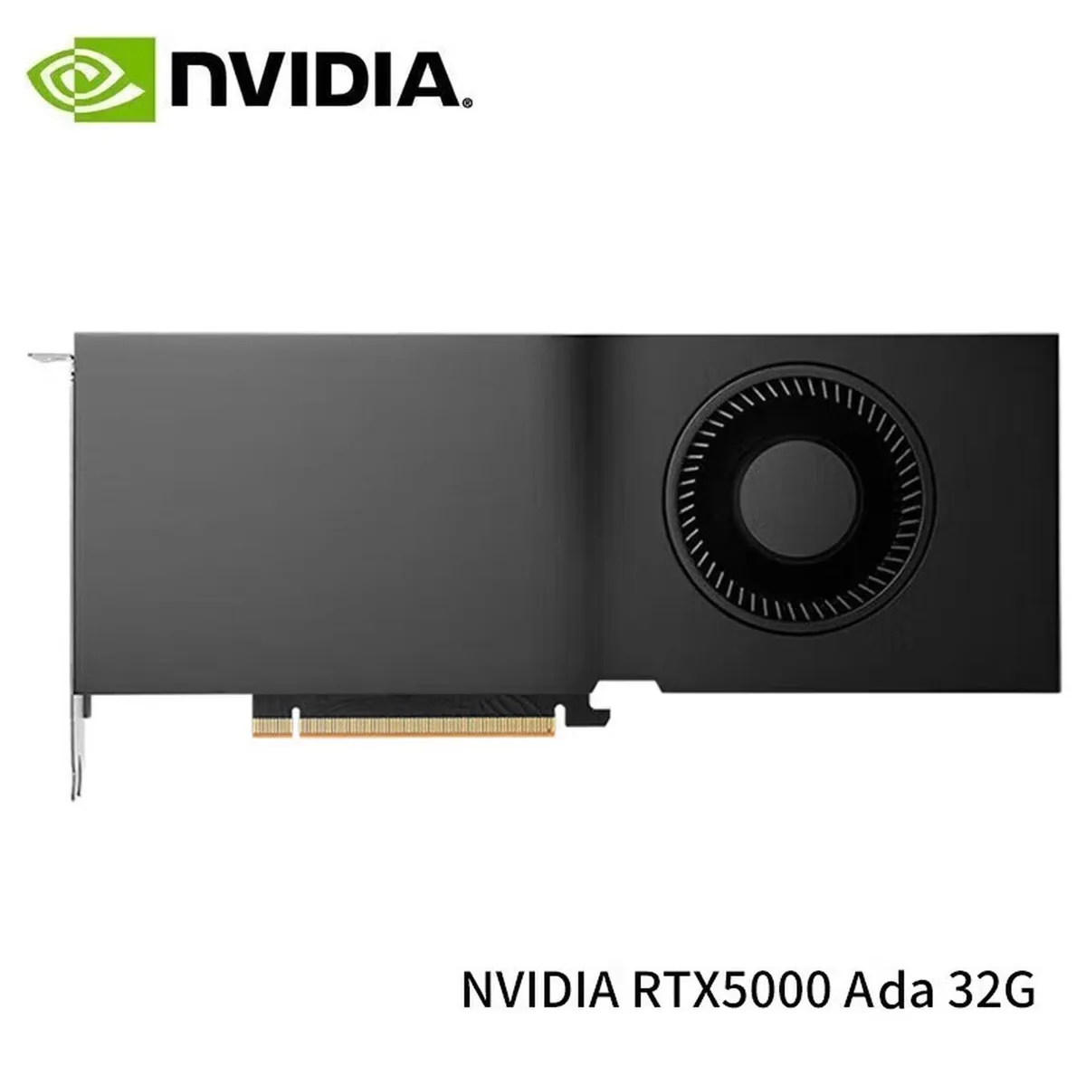 Full-height dual-slot graphics card with silver shroud, four DisplayPort outputs and gold PCIe connector