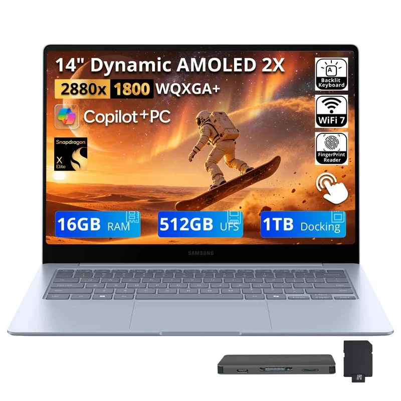SAMSUNG SAMSUNG Galaxy Book4 Edge 14" AMOLED Touch 12-Core Snapdragon X Elite 3.4GHz 16GB 512GB + 1TB Dock Blue — 商品照片