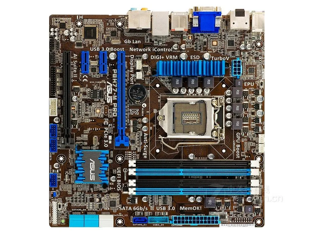 Green Micro ATX motherboard with silver LGA 1155 socket and black DDR3 slots