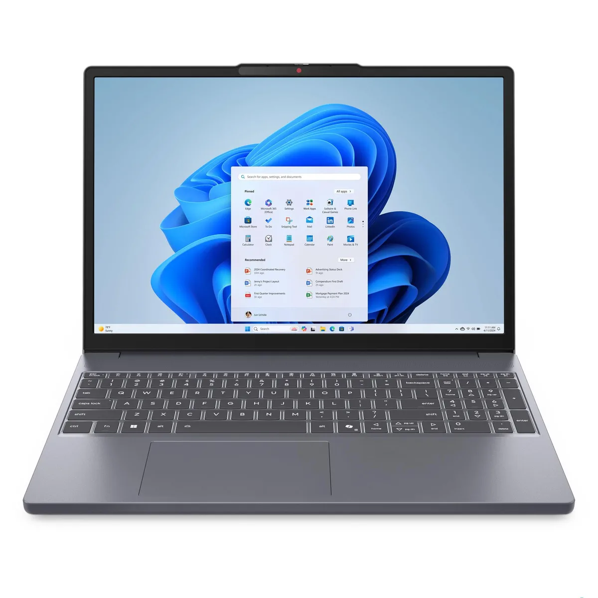 Silver 15.3 inch laptop, slim clamshell, matte finish