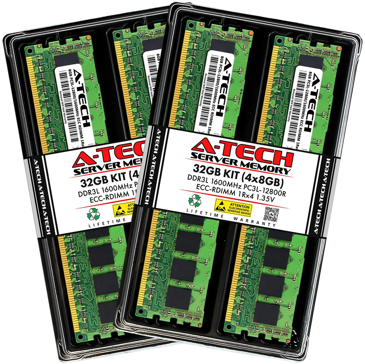 A-Tech A-Tech 32GB (4x8GB) DDR3L 1600 ECC RDIMM 1Rx4 1.35V Server RAM — product photo