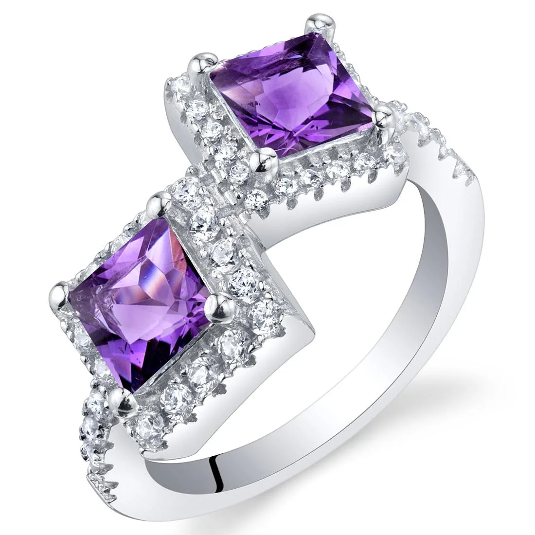 Oravo Oravo Two-Stone Amethyst Princess Cut Ring 925 Sterling Silver — product photo