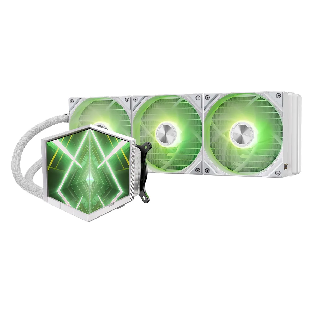 TRYX TRYX L-S360A-DM3M-G0W liquid cooler 360mm dual 4.0" IPS 720x720 280W Asetek 7th Gen V2 — product photo