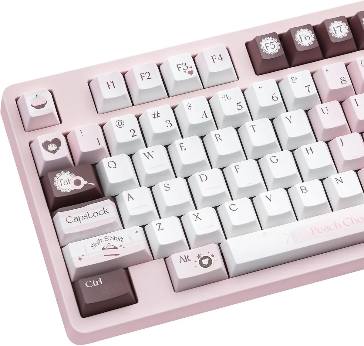 130 pink and brown PBT keycaps in Cherry profile with puller