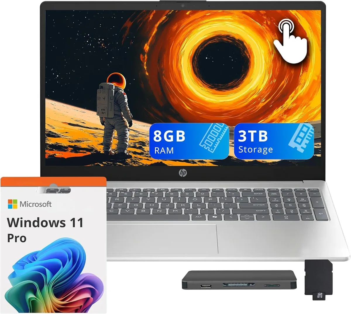 HP HP 15.6" FHD Touchscreen Business Laptop AMD Ryzen 5 7520U 8GB LPDDR5 2TB SSD 1TB Docking Station Silver — 商品照片