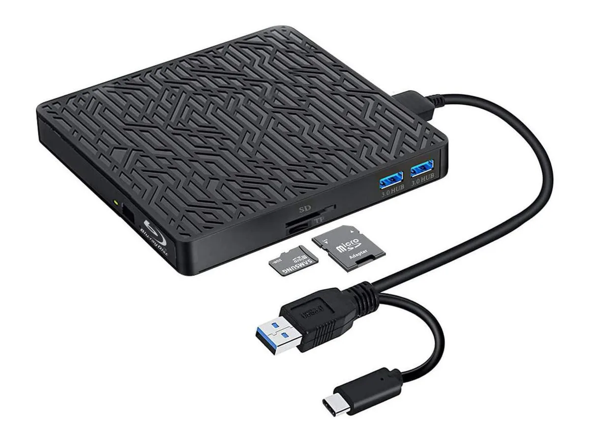 BONAEVER BONAEVER 5 in 1 External Blu-ray Drive USB 3.0 Type-C SD TF Card Reader 2 USB 3.0 Hubs — zdjęcie produktu