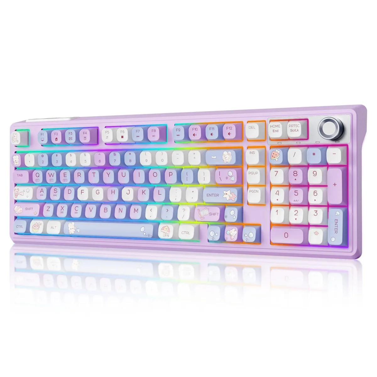 Blue 98% wireless mechanical keyboard with metal frame, RGB backlighting, media knob and included gaming mouse